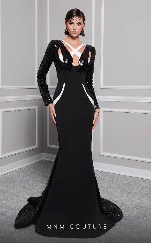 Anniversary Sale MNM Couture F02834 Long Sleeve Formal Sequin Evening Dress