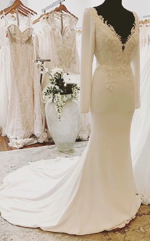 Limited-Time Offer Mermaid Long Sleeve Sexy Sheer Back Wedding Dress