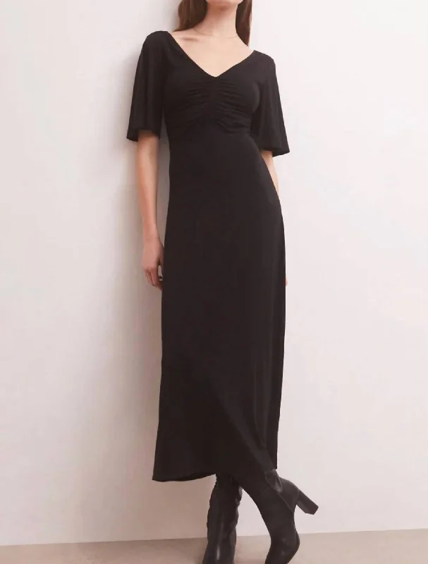 Limited - Edition Drops Kara Flutter Sleeve Midi Dress In Black