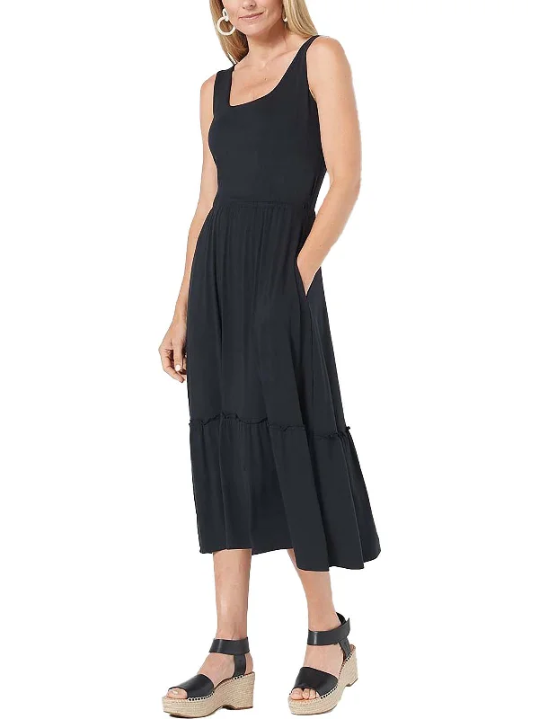 Wardrobe Update Womens Sleeveless Shirred Hem Midi Dress