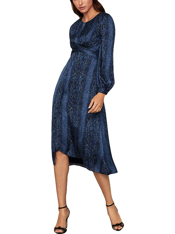 Tropical Island - Inspired Attire Womens Snake Print Faux-Wrap Midi Dress