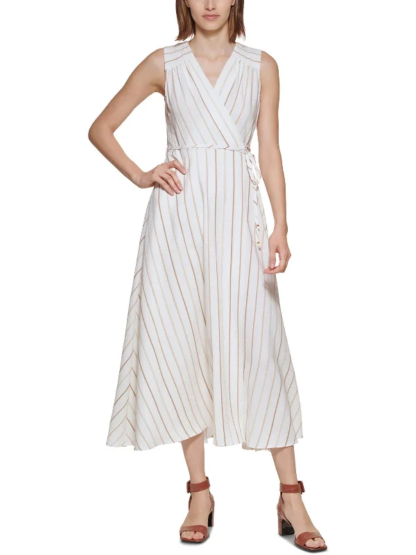 Special Occasion Wear Womens Metallic Striped Maxi Dress