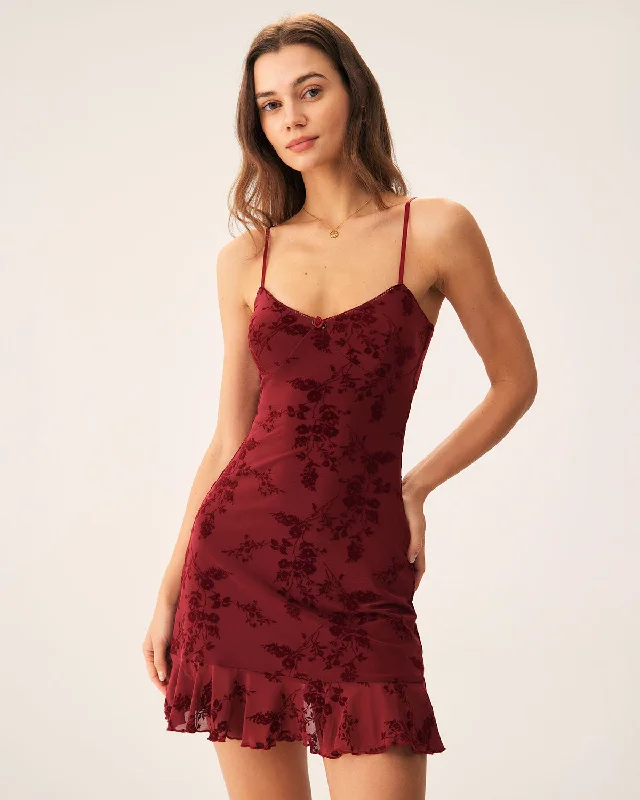 Wardrobe Refresh Red Floral Mesh Slip Mini Dress