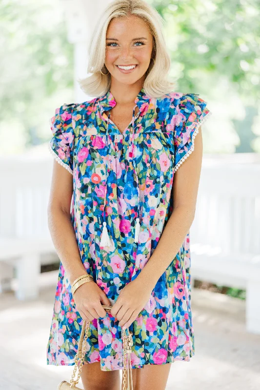 Last Chance Sale Leave It All Behind Navy Blue Floral Dress