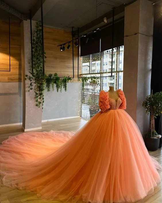 Stylish Looks Charming Orange Tulle Ball Gown,Sweet 16 Dress Y6592