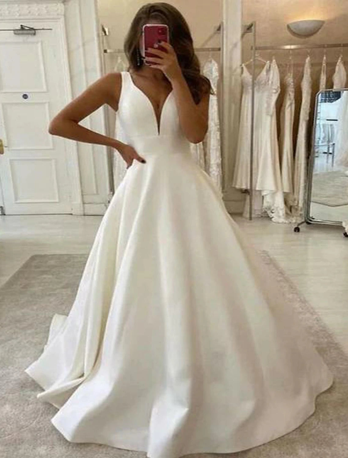 Fashion Sale Ball Gown A-Line Evening Gown Princess Dress Engagement Court Train Sleeveless Jewel Neck Detachable Satin Backless with Bow(s)