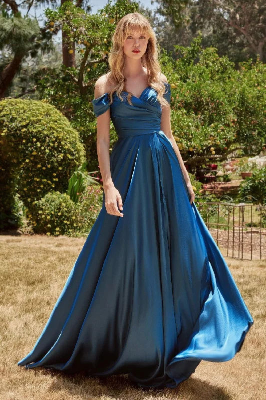 Women's Clothing Online Cinderella Divine 7493C Plus Size Long Off Shoulder Dress French Navy