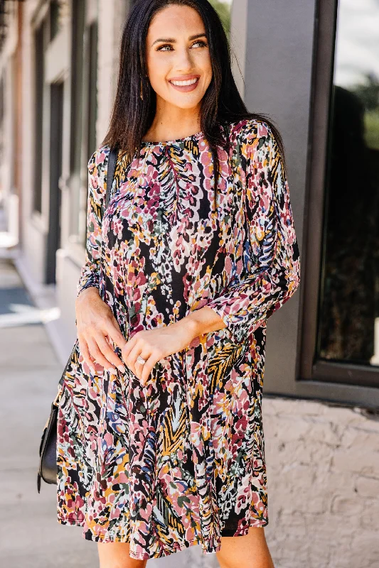 Final Clearance Just You Wait Black Floral 3/4 Sleeve Dress