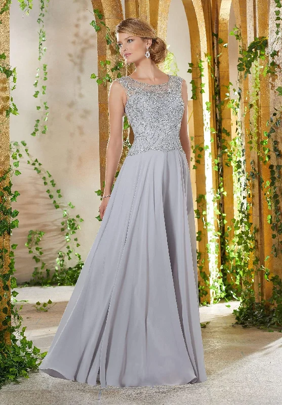 Chic Women's Outfit MGNY By Mori Lee - Beaded Embroidered Illusion Scoop A-Line Dress 71903 - 1 pc Lilac in Size 18 Available