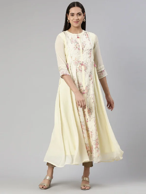 Pastel Styles Neeru's Cream-Coloured Floral Georgette Ethnic Maxi Maxi Dress