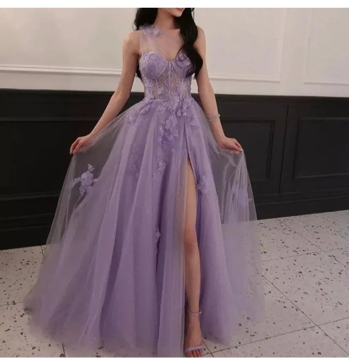 Winter Warm - Up Sale Sweet Light Purple A Line One Shoulder Side Slit Prom Evening Dresses Birthday Party Gowns Y5195