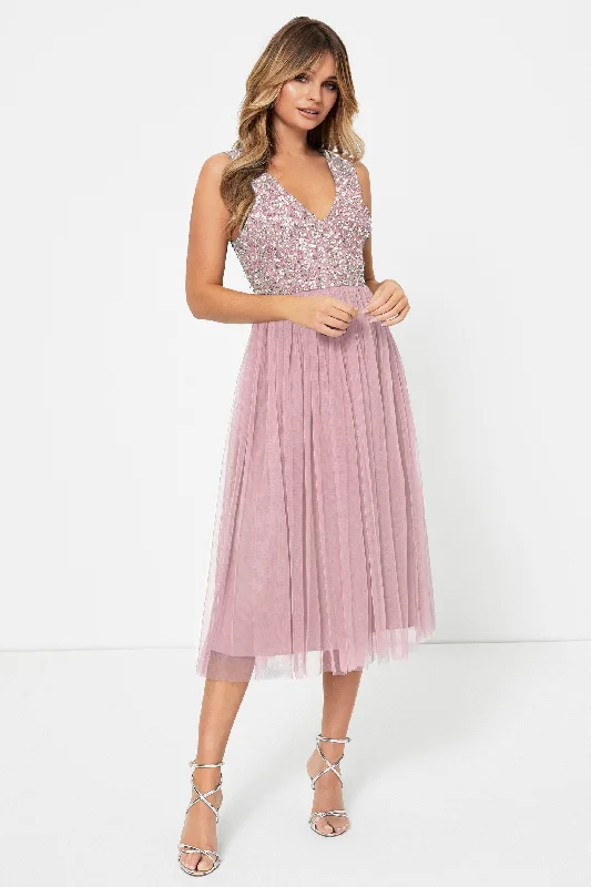 Chic Women's Clothing for Date Nights Dusty Pink V-Neck Dress