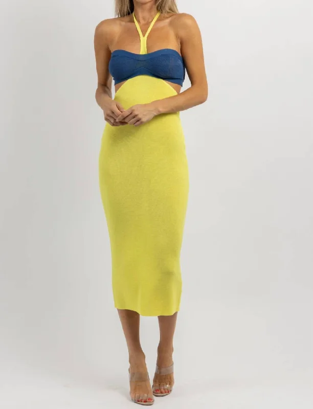 Elevate Your Wardrobe Halter Neck Midi Dress In Limoncello