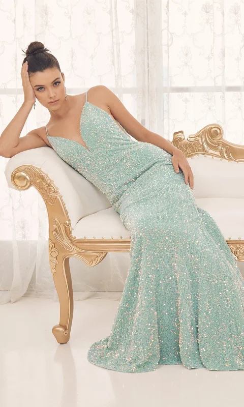 Weekend Special Long Sequin Formal Gown With Sheer Sides