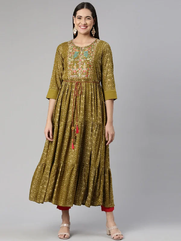 Clearance Event Neeru's Floral Keyhole Neck Ethnic Midi Dress