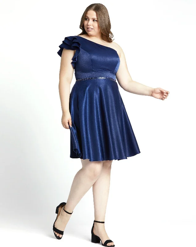 Women's Elegant Evening Outfit Mac Duggal 49229 Short Plus Size One Shoulder Dress