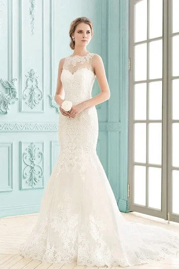 Weekend Special Bateau Sleeveless Floor-length Lace Illusion Back Mermaid Dress