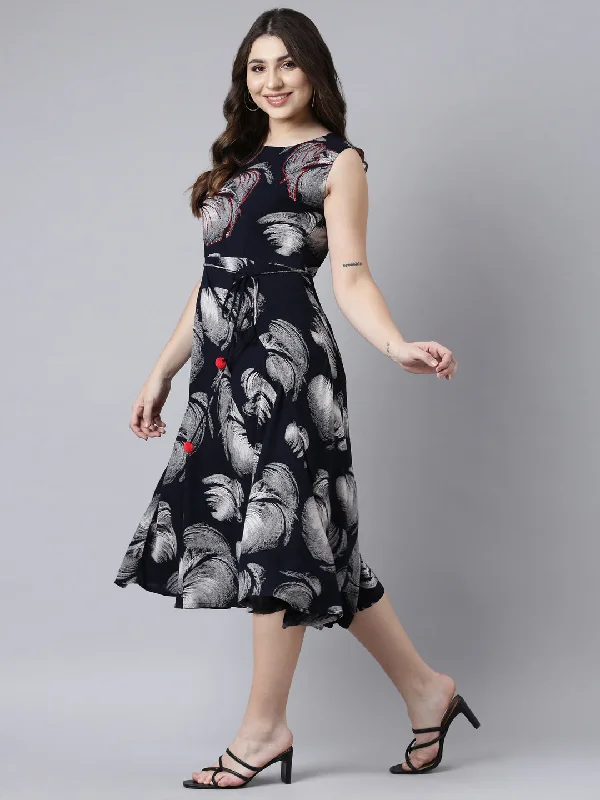 Budget-Friendly Fashion Neerus Navy Blue Straight Casual Floral Maxi Dresses