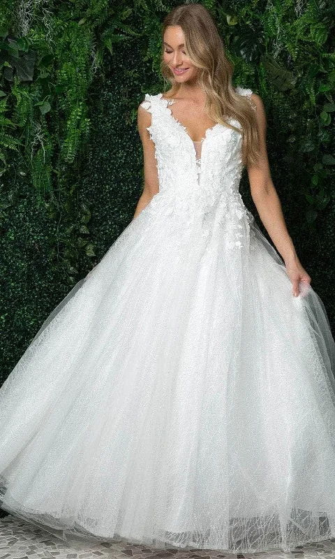 Limited - Stock Nox Anabel - JR930 Laced V-Neck Wedding Ballgown