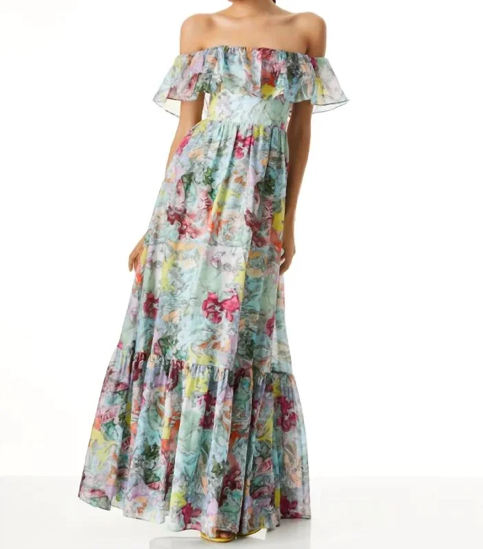 Update With Cottagecore Styles Schnabel Tempie Ruffle Off Shoulder Maxi Dress in Lola'S Dream