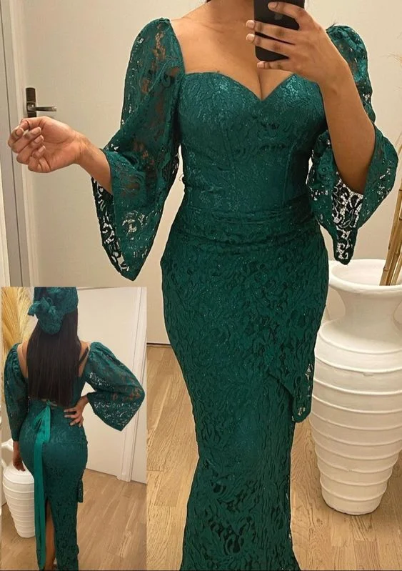 Seasonal Fashion Vintage Green Lace Sheath Prom Dress,Lace Party Gown Y6650