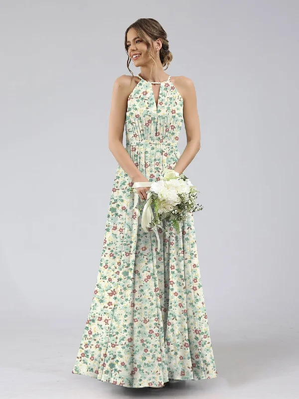 Best-Sellers A-Line/Princess Halter Sleeveless Ruched Floral Bridesmaid Dresses