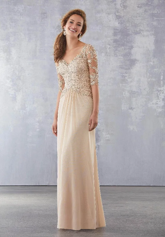 Women's Elegant Clothes MGNY By Mori Lee - Quarter Sleeve Embroidered V-Neck Dress 71729