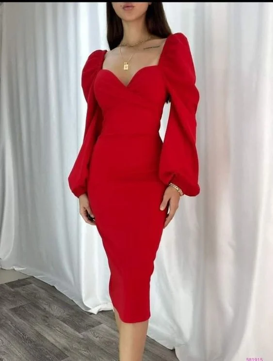 Rustic Countryside Charm Look Vintage Red Long Sleeves Prom Dress,Red Party Gown Y6570