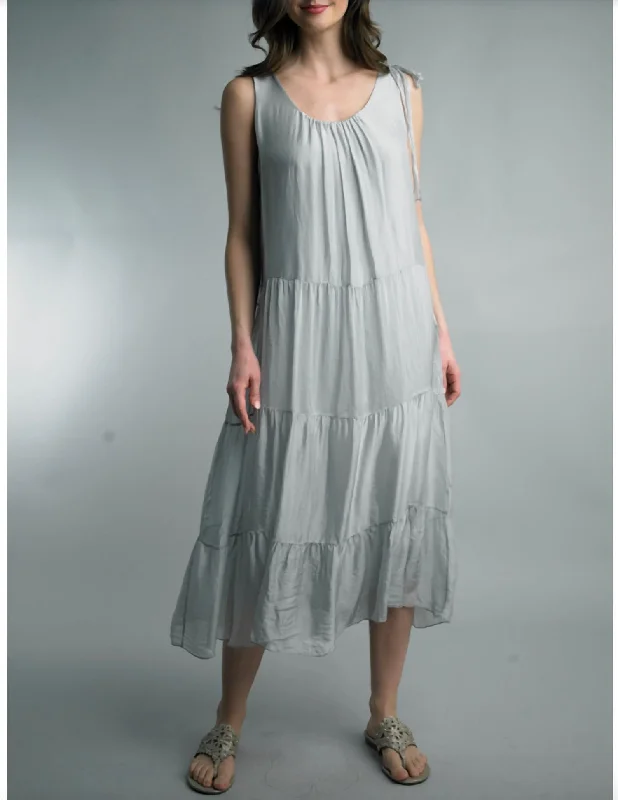 Fashion-Forward Silk Tiered Maxi Dress In Heather Grey