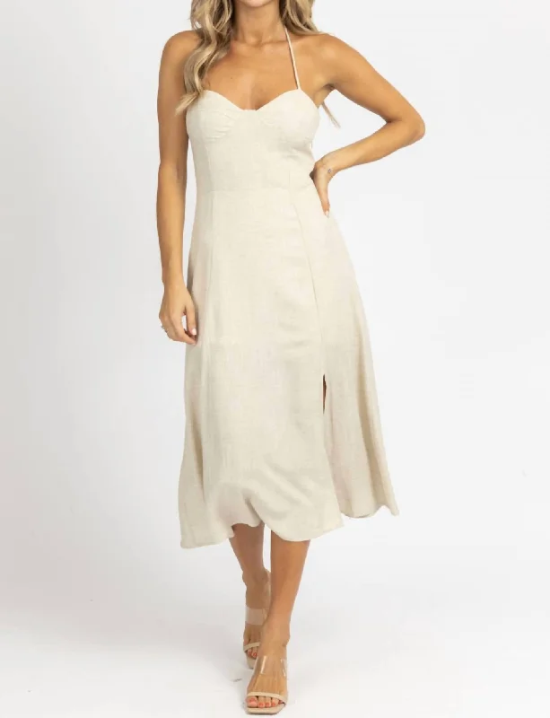 Hot Styles Bustier Halter Midi Dress In Oatmeal