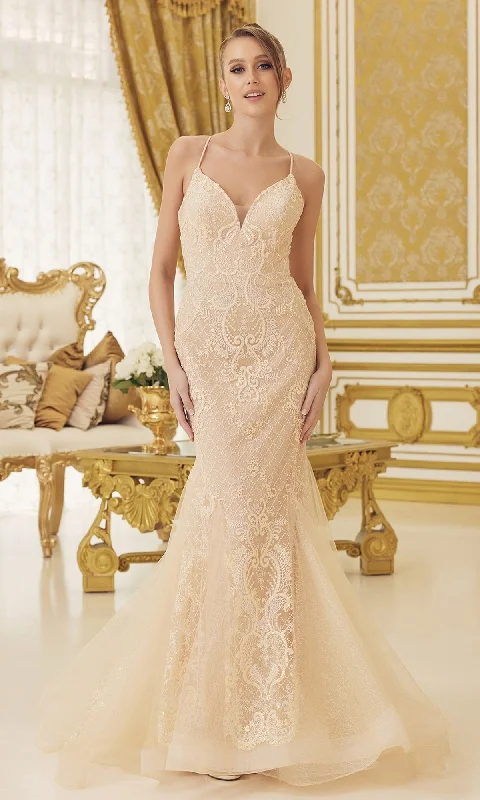 End - Of - Month Blowout Champagne Long Mermaid Formal Gown