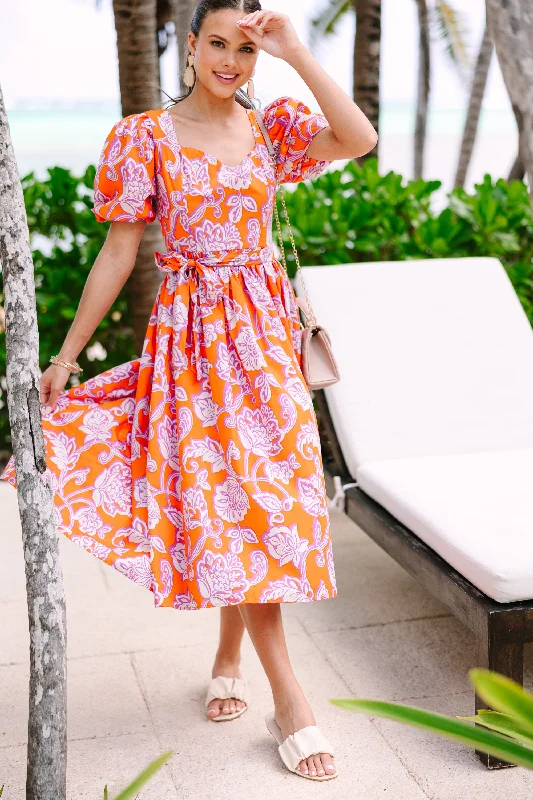 Big Savings On Rustic Countryside Styles All For Love Orange Floral Midi Dress