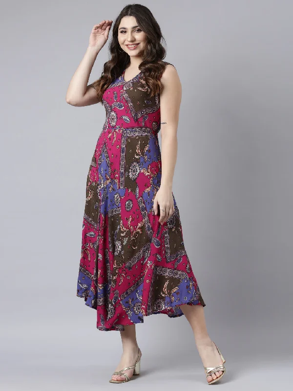 Trend Alert Neerus Multi High-Low Casual Floral A-Line Dresses