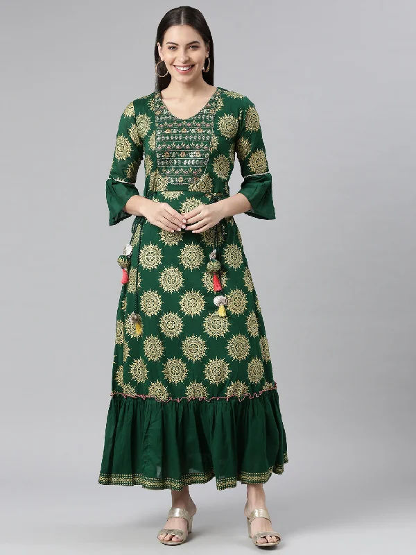 Latest Trends Neeru's Green Color Printed Floral Dress