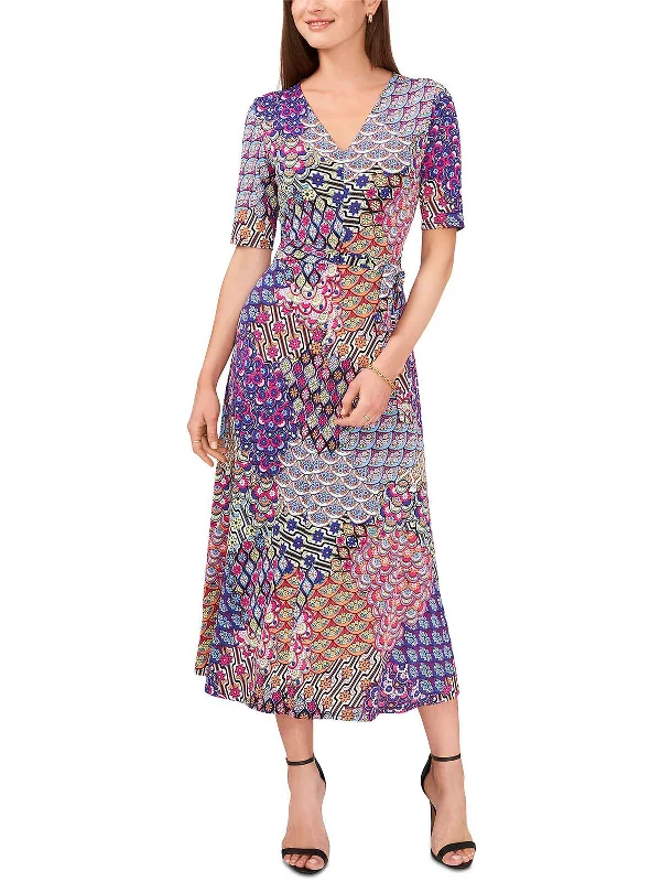 Feminine Soft - Hued Look Petites Womens Jersey Printed Midi Dress