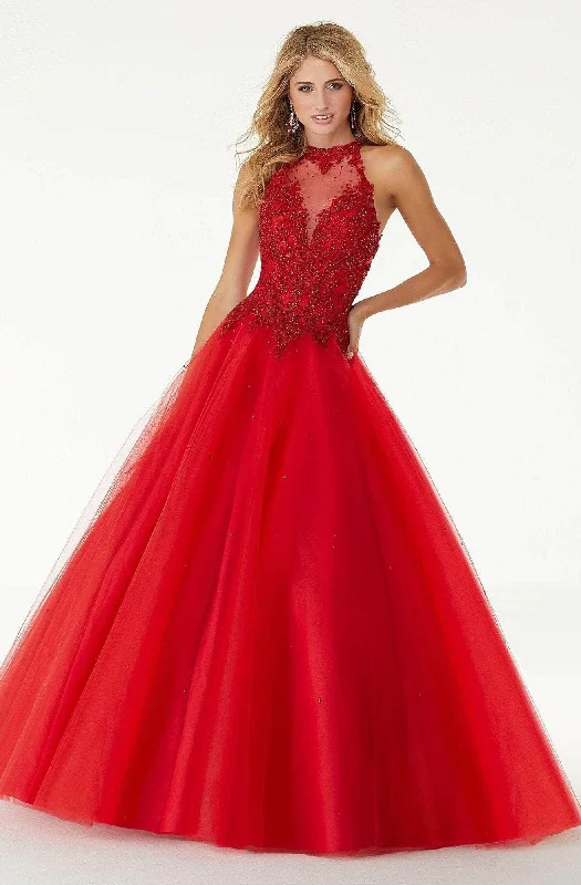 Fashionable Women's Clothes Mori Lee - Halter Illusion Embellished A-Line Dress 45091SC