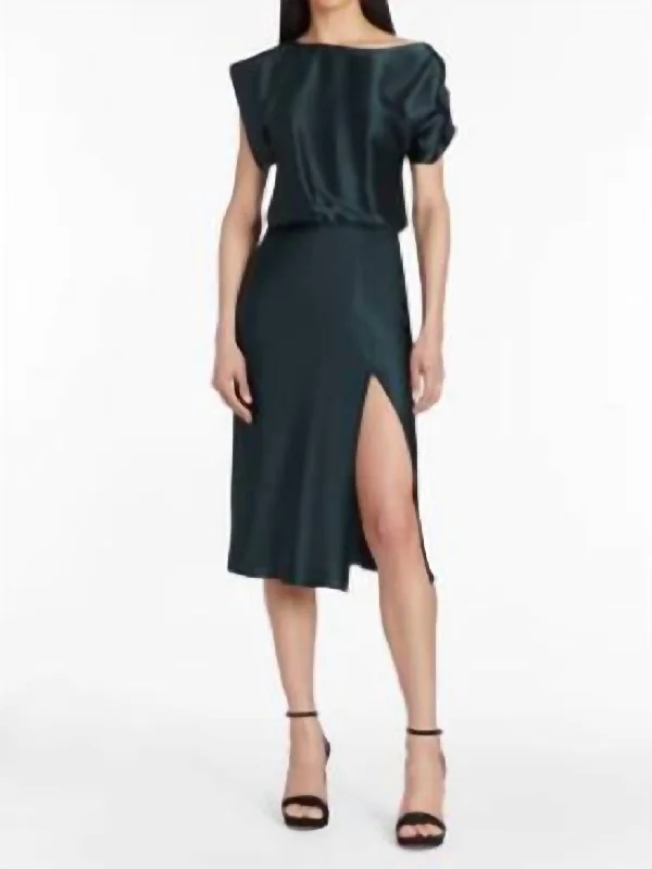 Last Chance Sale Elroy Silk Charmeuse Midi Dress In Black Forest