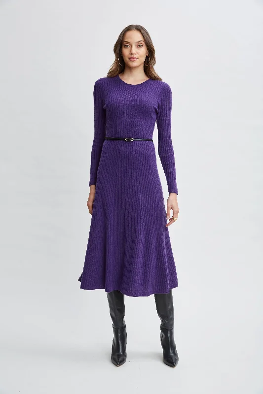 Seasonal Sale Cashmere Long Sleeve Belted Dress