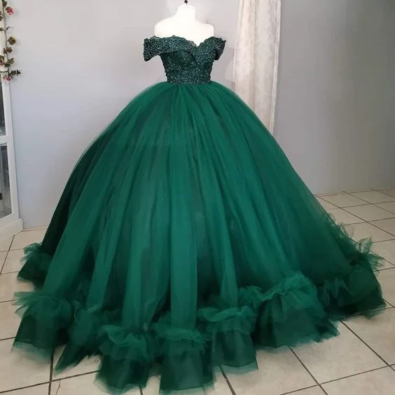 Fashionista Favorites Off The Shoulder Green Ball Gown,Green Sweet 16 Dress Y7145