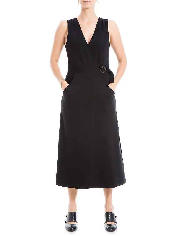 Save On Inspired Styles Womens Ponte V-Neck Midi Dress