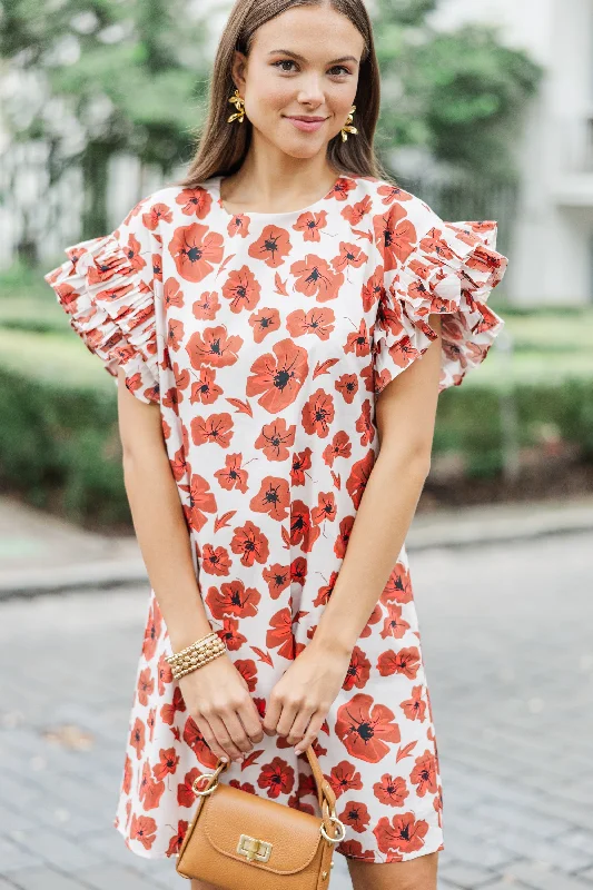 Fashion-Forward Outfits What A Vision Rust Orange Floral Ruffled Dress