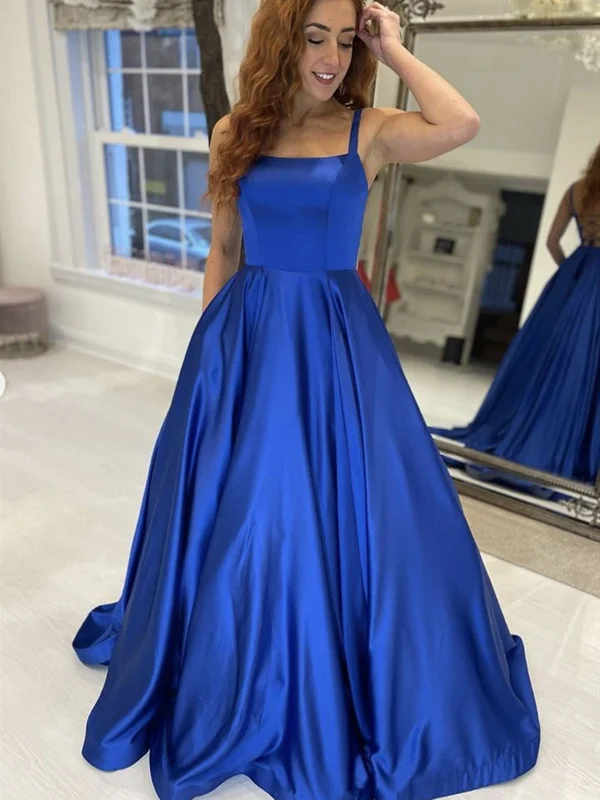 First Order Discount Simple Royal Blue Satin Long Prom Dresses, Royal Blue Formal Graduation Evening Dresses