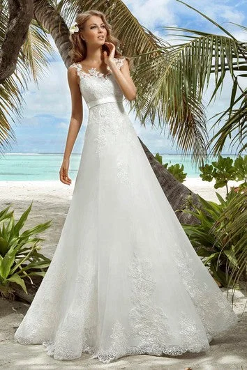 Grab Romantic Date - Night Styles Now A-Line Floor-Length V-Neck Sleeveless Lace-Up Organza Dress With Appliques