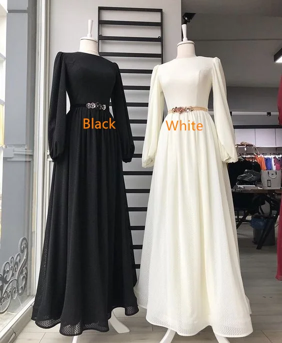 Great Prices On Feminine Styles Modest Black/White Long Sleeves Prom Dress,Muslim Prom Gown Y6748