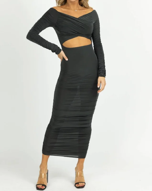 Fashion Sale Off-Shoulder Shirred Slinky Midi Dress In Hunter