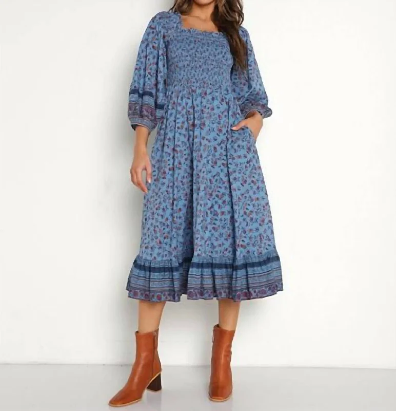 Great Prices On Feminine Styles Eva Midi Dress In Lapis Block