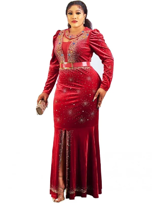 Weekend Special Diamonds Beaded Round Neck Long Sleeve Dress