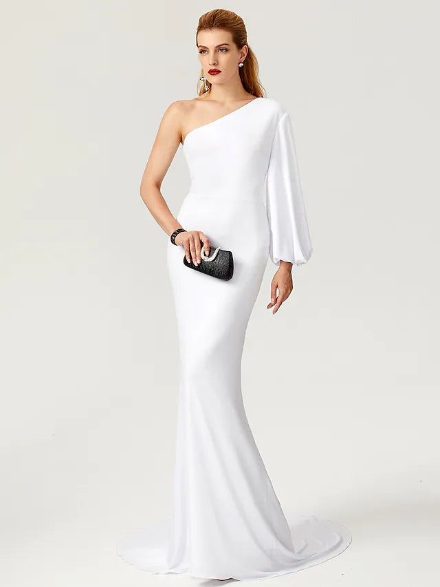 Score Big On Glamorous Red - Carpet Styles Celebrity Style Dress Engagement Court  Long Sleeve One Shoulder Jersey with Pleats