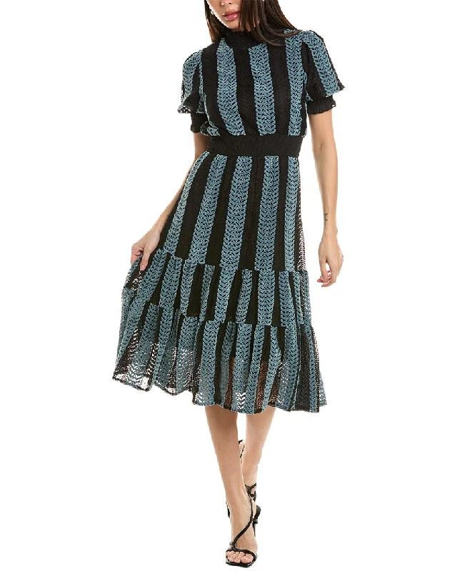 Seasonal Sale Gracia Turtleneck Smocked Stripe Midi Dress