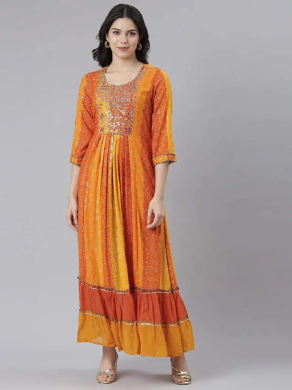 Unbeatable Prices Neeru's Orange Straight Casual Floral Dresses